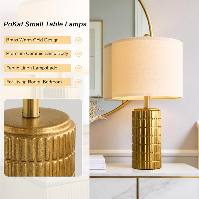 PoKat 20.75" Brass Gold Ceramic Table Lamps Set of 2 - Image 3