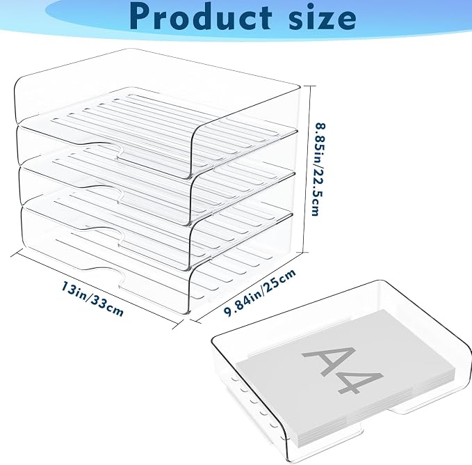 Paper Organizer Letter Tray, 4 Pack Acrylic Stackable Desk File Organizer - Image 8