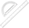 Zonon 2 Pcs 12 Inch Clear Ruler and 6 Inch Plastic Protractor Set, Dual Scale by Zonon
