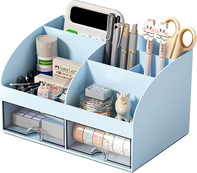 COMFYROOM Desk Organizer with 6 Compartments and 2 Drawers, Plastic Makeup by COMFYROOM
