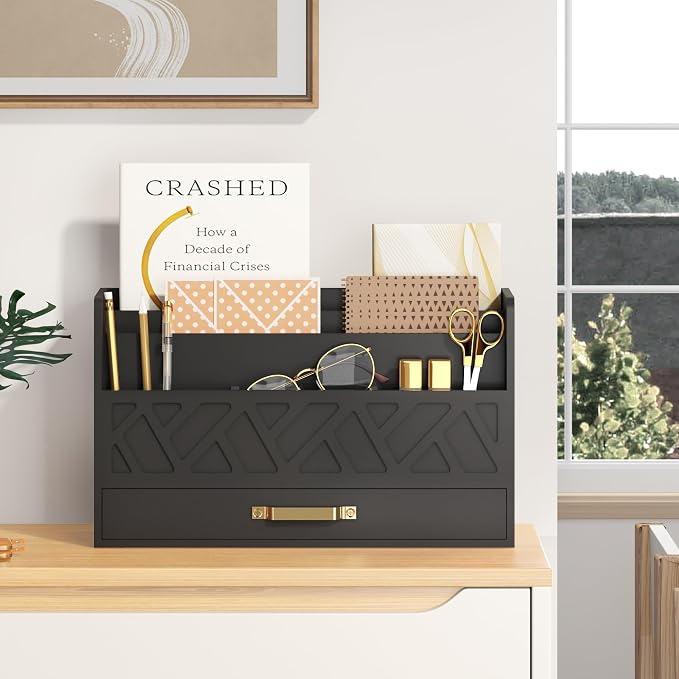 WISUCART Bamboo Mail Organizer Countertop Wood Desk Organizer Drawer Tabletop by WISUCART