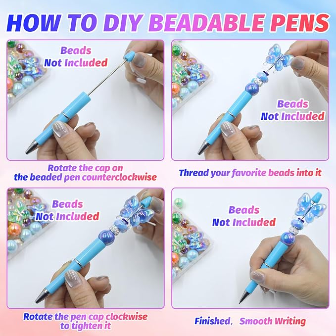 150 Pieces DIY Beadable Pen Kit – 50 Plastic Ballpoint Pens - Image 4