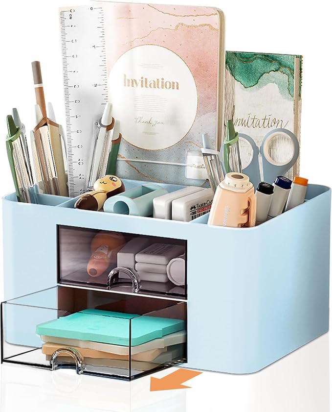 Cayxenful Pencil Pen Holder for Desk, 2 Drawer Desk Organizers, 5 Compartments by Cayxenful