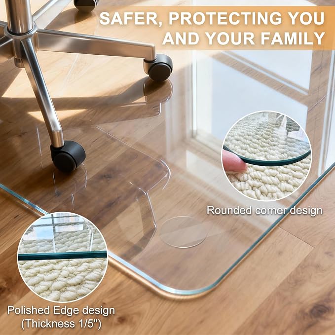 Azadx Tempered Glass Chair Mat for Carpet 36" x 48" Heavy Duty Office Chair Mat - Image 3