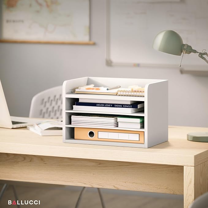Ballucci File Organizer, 4-Tier Office Desk Organizer, Open Top Wood Paper - Image 6