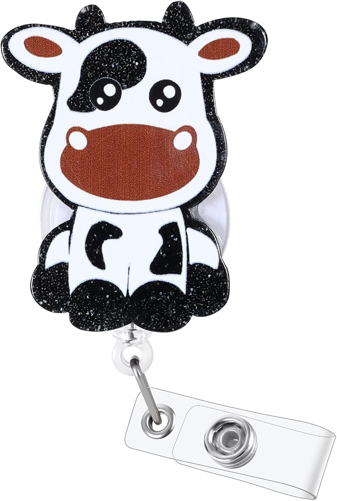 Funny Cow Badge Reel, Cute Pediatric Retractable ID Card Badge Holder, Name Tag by BEZTN