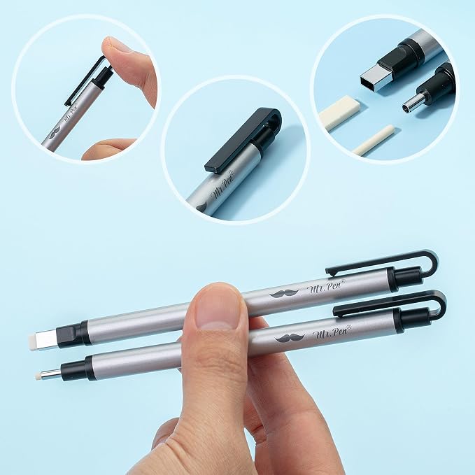 Mr. Pen- Pen Style Eraser Set, 2 Pack, Square & Round Tip | Precision Pencil - Image 6