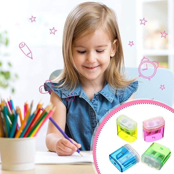 Tenare 48 Pcs Back to School Pencil Sharpeners Manual Double Hole Pencil - Image 7