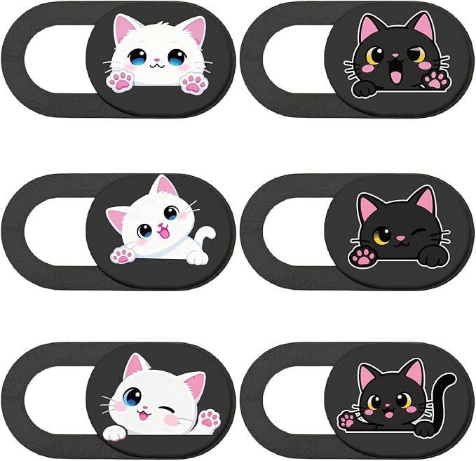 6Pcs 6 Styles Cat Camera Cover Slide Webcam Privacy Cover Cute Cats Design by PRESSINART