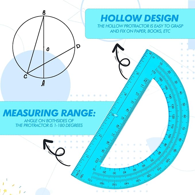 Zonon 2 Pcs 12 Inch Clear Ruler and 6 Inch Plastic Protractor Set, Dual Scale - Image 3