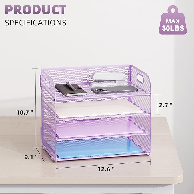 Marbrasse 2 Pack 4 Tier Paper Organizer Letter Tray - Image 3