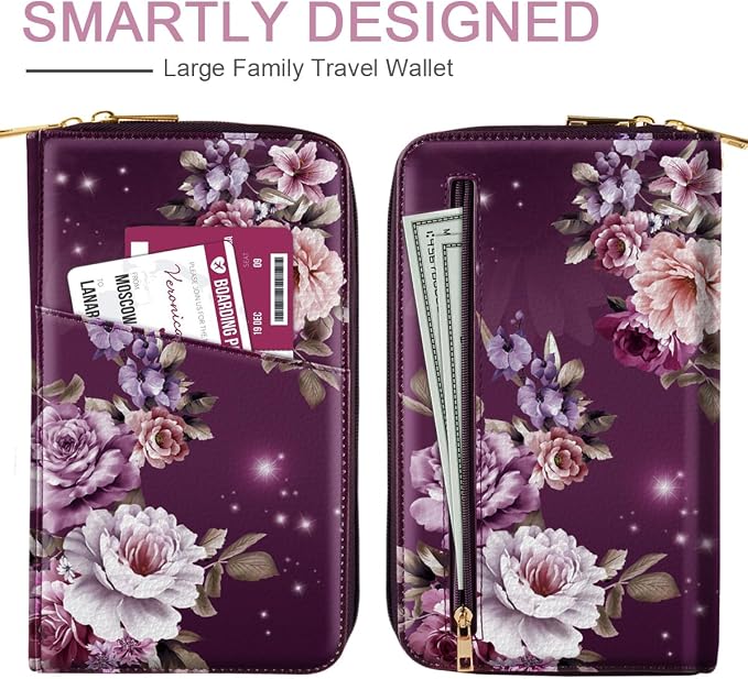 Family Passport Holder Wallet RFID Blocking Document Organizer PU Leather - Image 3