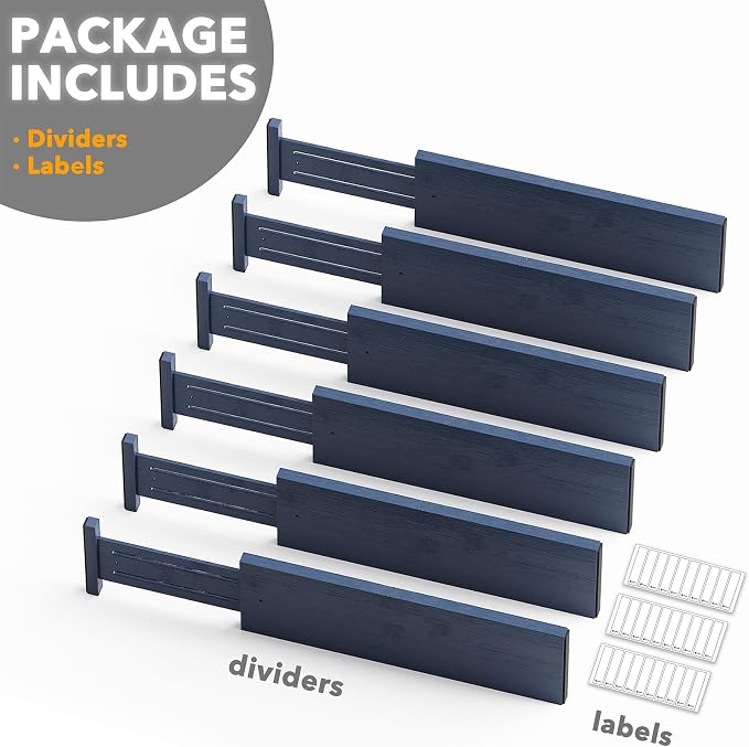 SpaceAid Bamboo Dresser Drawer Dividers 6 Pack, 4.65“ High Adjustable 17“-22” - Image 7