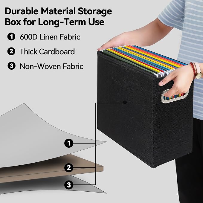 4 Pack Letter Size File Storage Box Collapsible, Fabric Hanging File Folders - Image 3