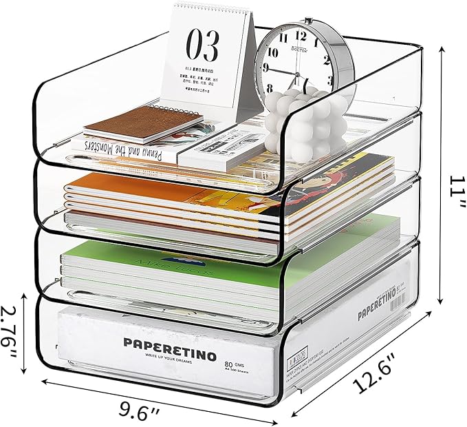 FANXIYQ 4-Tier Acrylic Paper Tray Organizer, A4 Paper, Mail & Paper Storage - Image 5