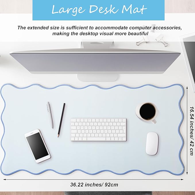 Hahafelt Scalloped Desk Mat Large Desk Pad Cute Coquette Table Mat Back to - Image 2