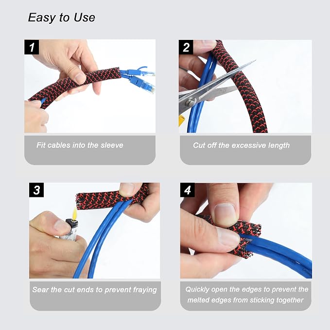 25ft - 1/2 inch Braided Cable Management Sleeve Cord Protector - Self-Wrapping - Image 6