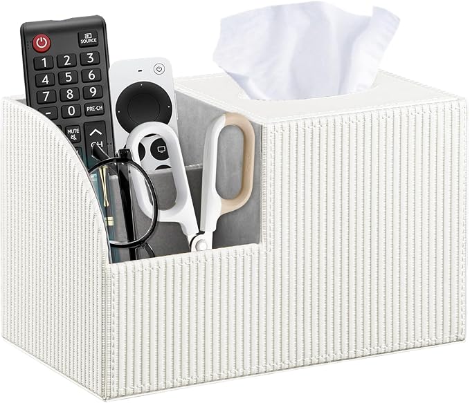 Square Tissue Box Cover with Storage, PU Leather Cube Tissue Box Holder by Thelittlebeautyoflife