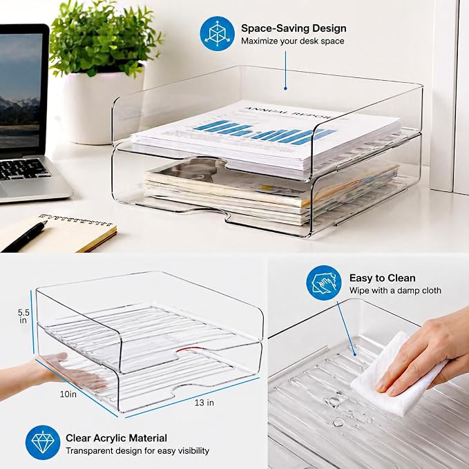 DCA Large Capacity Desk Organizer, 2 Tier Paper Organizer, Letter Tray File - Image 3