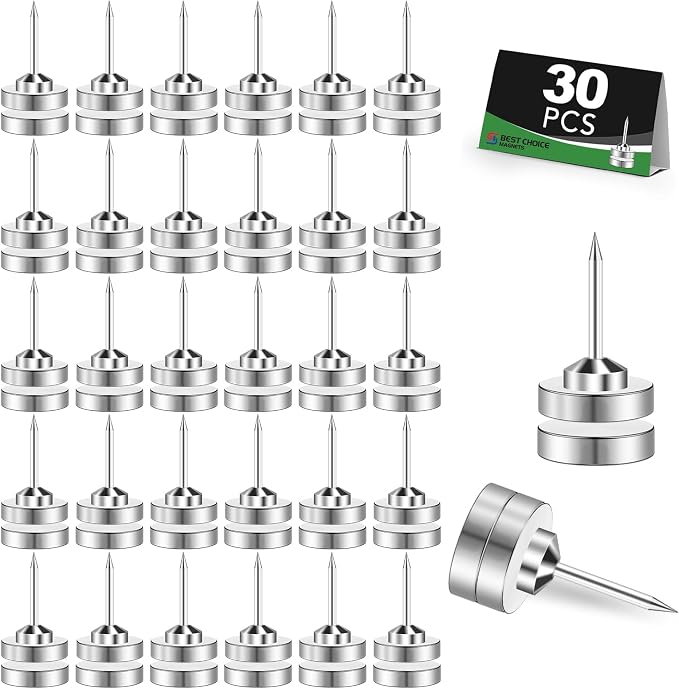 BEST CHOICE MAGNETS 30 Pack Magnetic Push Pins Silver Magnet Thumb Tacks | by BESTCHOICEMAGNETS