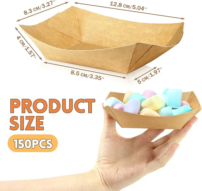 Oomcu 150 Pack 1/2 lb Disposable Kraft Brown Paper Food Boats Hot Dog Trays - Image 2