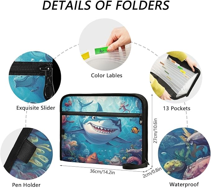 Cartoon Shark in Ocean Accordion File Organizer Expanding Document Folder - Image 3
