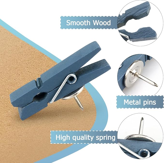 50 PCS Wooden Clips Colorful Push Pins Tacks - Image 4