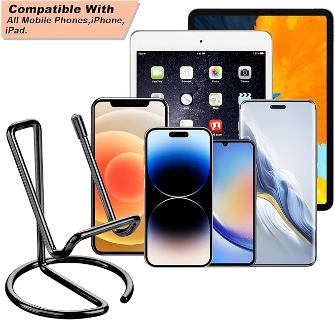 ROPOSY Cell Phone Stand for Desk, Cute Metal Black Cell Phone Stand Holder Desk - Image 3