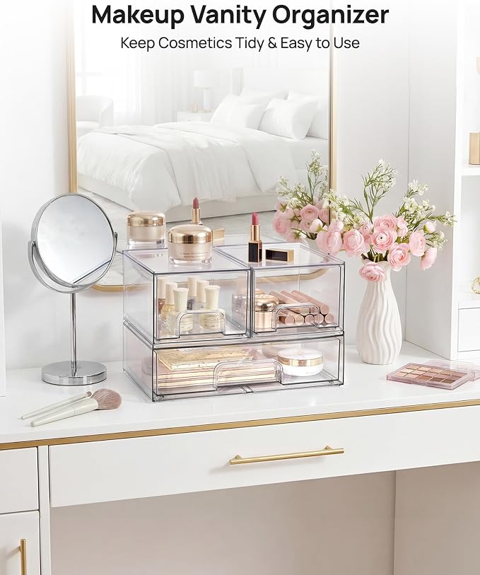 Vtopmart Stackable Storage Drawers Set of 3, Beauty Supplies, Pantry - Image 4