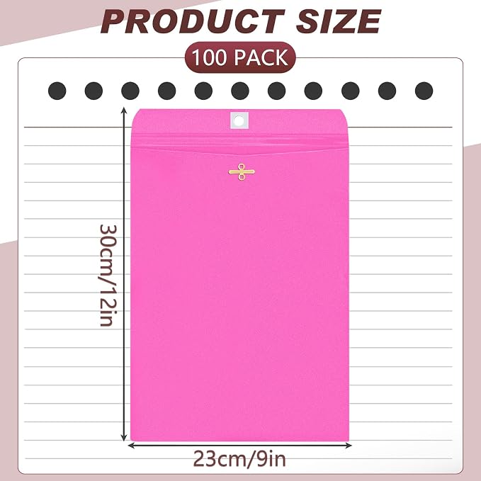 Geyee 100 Pcs Clasp Manilla Envelopes 9 x 12 Inch Gummed Colored Envelopes - Image 2