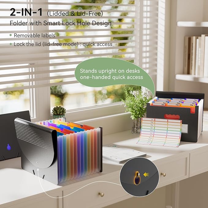 ThinkTex Accordion File Organizer, 12 Pockets Monthly Bill Receipt Organizer - Image 2