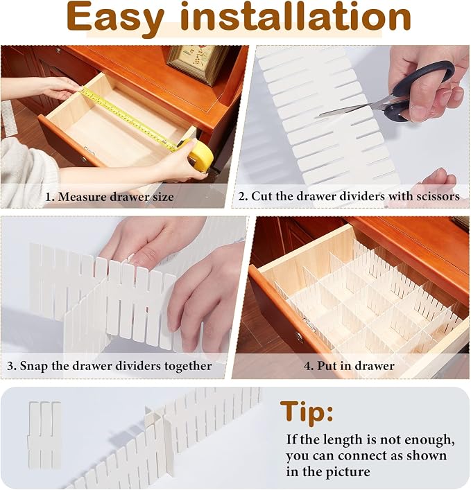 Vesici 80 Pcs Drawer Dividers Adjustable Plastic Organizer DIY Separators - Image 3