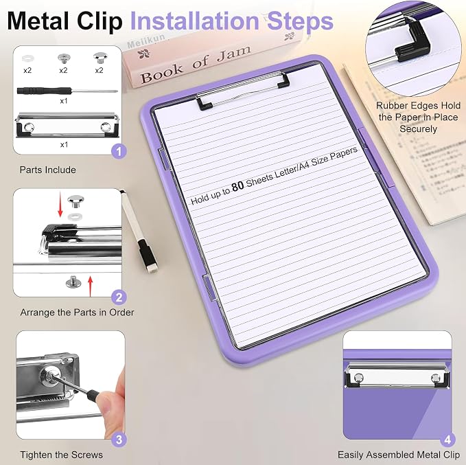 Meiikun Clipboard with Storage, Clip Boards 8.5x11 with Dual Storage, Plastic - Image 6