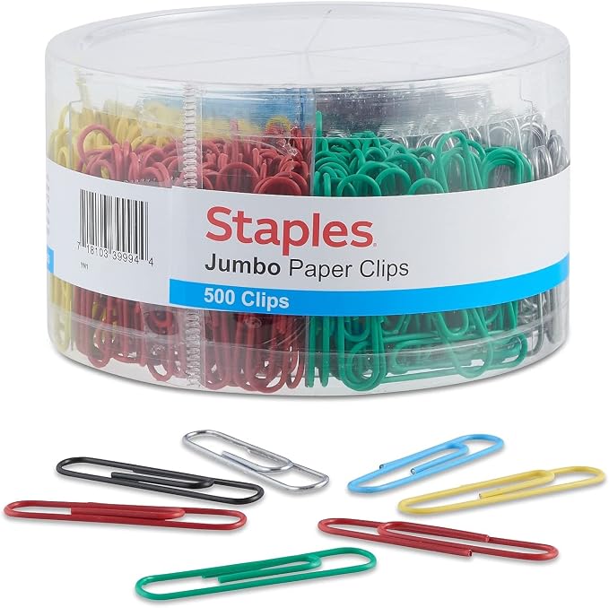 Staples Jumbo Paper Clips, 500 Pack – Large Clips by Staples