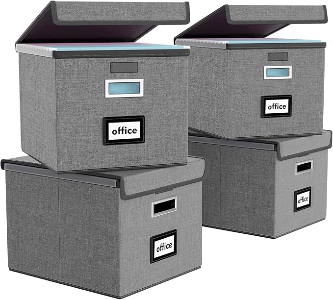 File Organizer Box with Lid, Collapsible File Folder Organizer by Huolewa