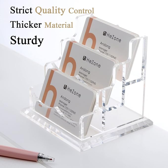 HeZone Business Card Holder for Desk 3 Slots 3 Tier, Cards Organizer for Women - Image 4