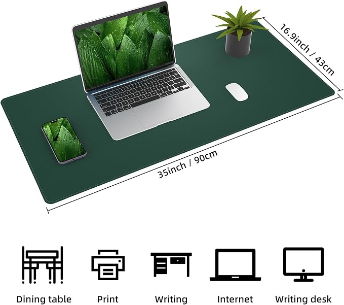 AFIING Cork Desk Mat, Dark Green, 35.4" x 17", Desk pad Protector | Dual-Sided - Image 2