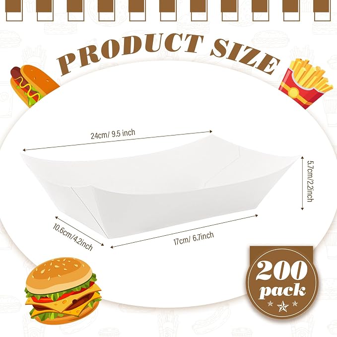 Sherr 200 Pcs 5 lb Kraft Paper Food Trays Boats Bulk, Disposable Nacho Kraft - Image 2