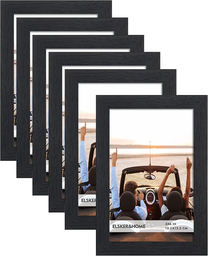 ELSKER&HOME 4x6 Picture Frame Black Set of 6 Glass | Multi Photo Frames Collage by ELSKERHOME