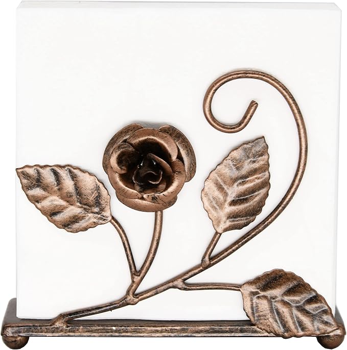 OwlGift Bronze Napkin Holder – Rose Design Metal Napkin Storage by Owlgift