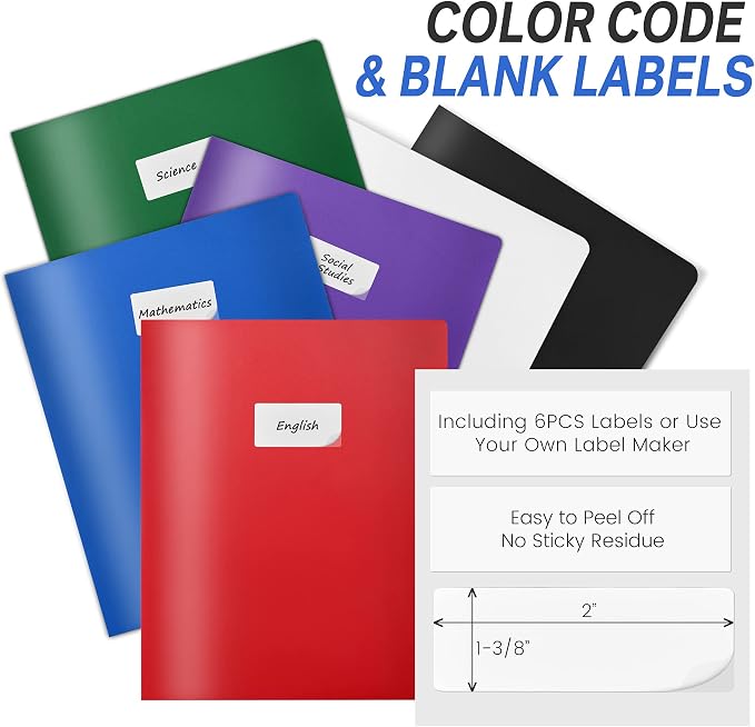Sooez 6Pack Folders with Pockets, Pastels Colors, Heavy Duty Pocket Folder - Image 3