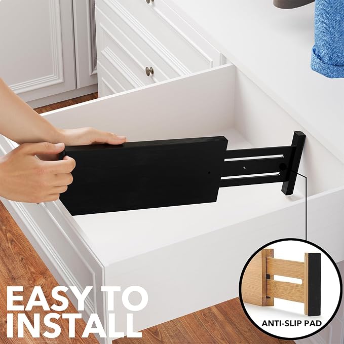 SpaceAid Bamboo Dresser Drawer Dividers 6 Pack, 4.65“ High Adjustable 12.5“-17” - Image 6