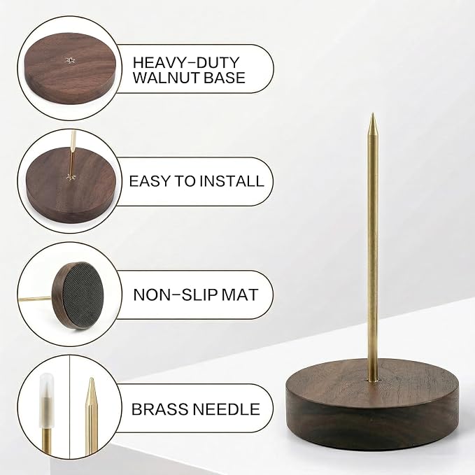 Ticket Stabber, Walnut Brass Pin Receipt Holder 2.7" 1-Pack | Natural walnut - Image 3