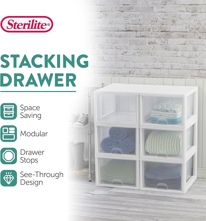Sterilite 4-Pack Stacking Drawer, 27 Quart, Accessories, and Linens - Image 4