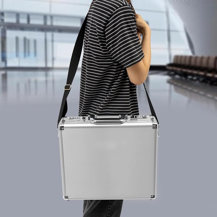 Locking Briefcase, Metal Briefcase w/Strap, Hard Aluminum Carrying Case - Image 2