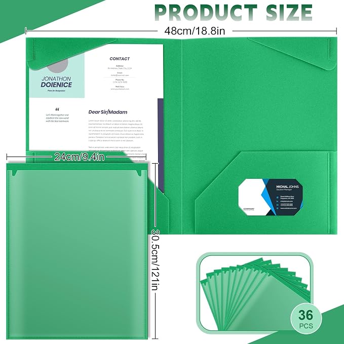 Henoyso 36 Pack Green Plastic Folders - Image 2