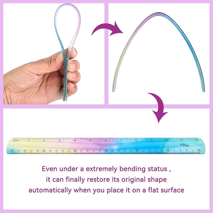 Grevosea 4 Pieces Flexible Rulers, 30cm/12inch Plastic Ruler Shatterproof - Image 3