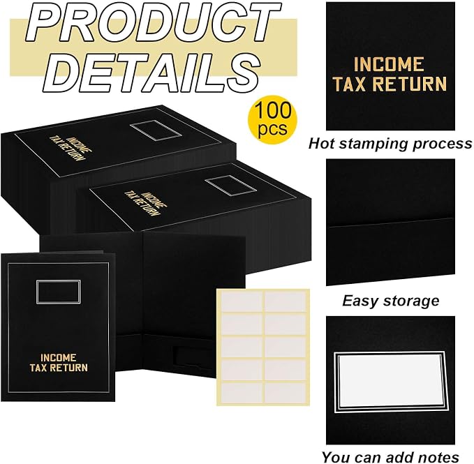 Kisston 100 Pcs Tax Return Folders Bulk 2 Pocket Gold Foil Stamped Income Tax - Image 2