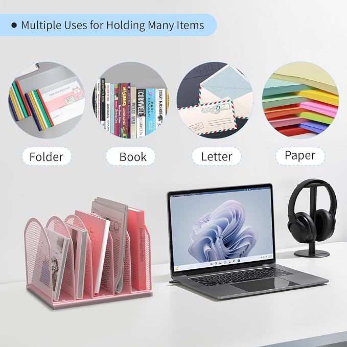 Gawerk 5-Section Vertical Desktop Organizer, 5-Section Mesh File Folder Stand - Image 6