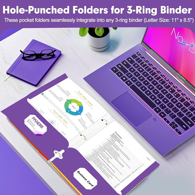 Two Pocket Portfolio Folders, PANDRI 60 Pack 3 Hole Punched 2 Pocket Folders - Image 5